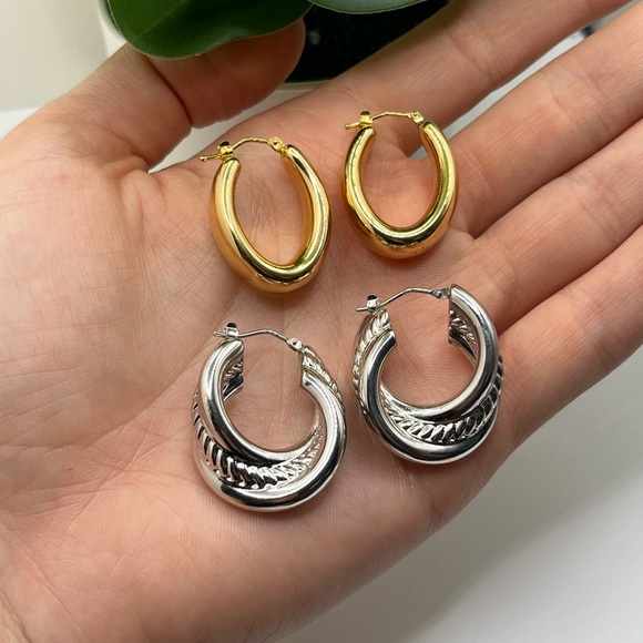 Pairs of Yellow White 14K Gold Milor Italy Electroform Resin Hoop Earrings *Read - Picture 1 of 16